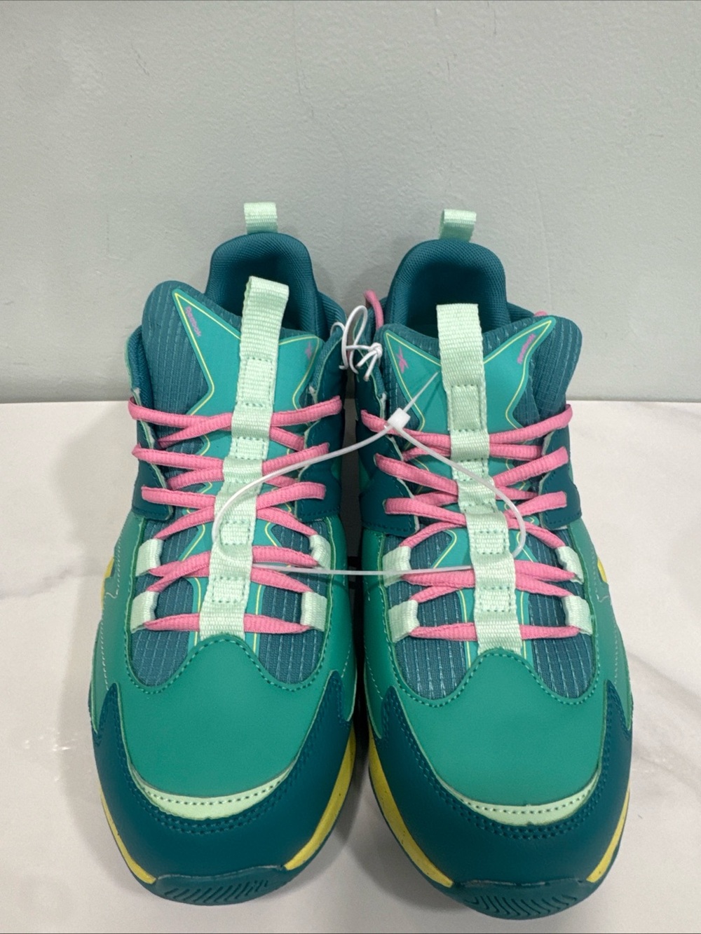 Teal & Aqua Colorblock Sneakers with Pink Laces